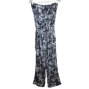 Lucy & Co. Black Gray White Satin Strapless Button Ruffles Pleated Jumpsuit S